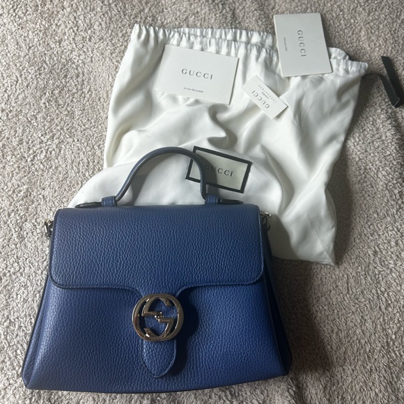 Blue Gucci interlocking gg with top handle shoulder bag gold hardware - Picture 5 of 9